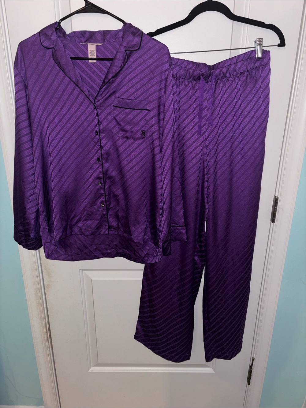 Victoria's Secret Purple Satin Stripe Pajama Set